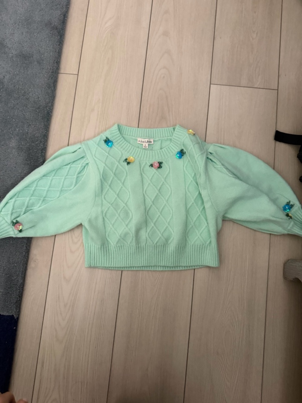 NWOT For Love & Lemons Sutton Mint Green Embellished Knit Sweater